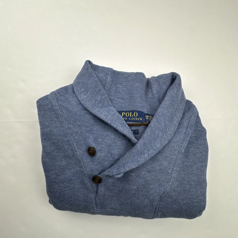 Polo Ralph Lauren Mens Pullover‎ 1XB Blue Cotton Estate Rib Shawl Collar Sweater